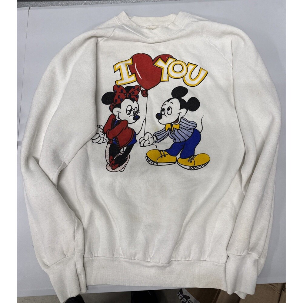 VTG Disney Mickey Minnie Mouse heart I Love you Sweatshirt Crewneck XL 90s